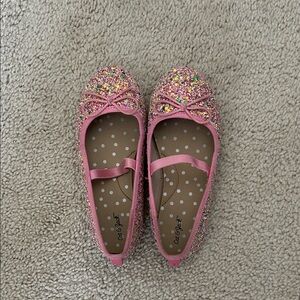 Cat & Jack Pink Glitter Flats with Bow size 12